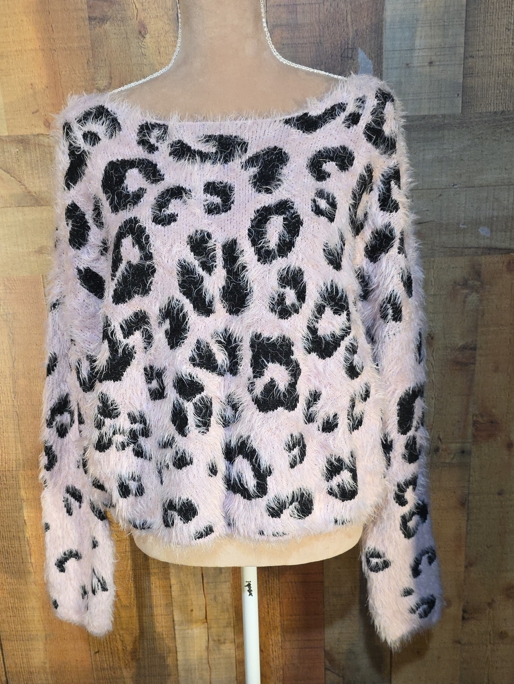 wild fable Pink and Black Fuzzy Leopard Off-the-Shoulder Sweater